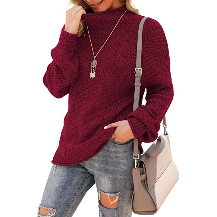 Damen Grobstrickpullover mit hohem Kragen und modischer Struktur Drune