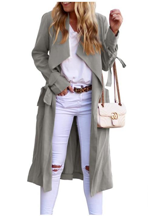 Damen Chic Trenchcoat mit Bindegürtel und fließendem Schnitt Drune
