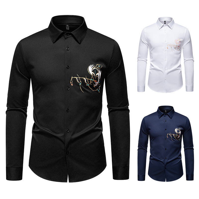 Herren Slim-Fit Businesshemd mit aufwendiger Bruststickerei und Kentkragen Drune