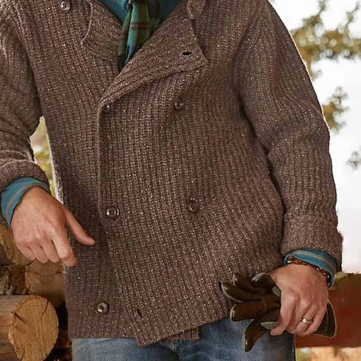 Herren Doppelreihiger Grobstrick-Cardigan mit Schalkragen und Rippenstruktur Drune