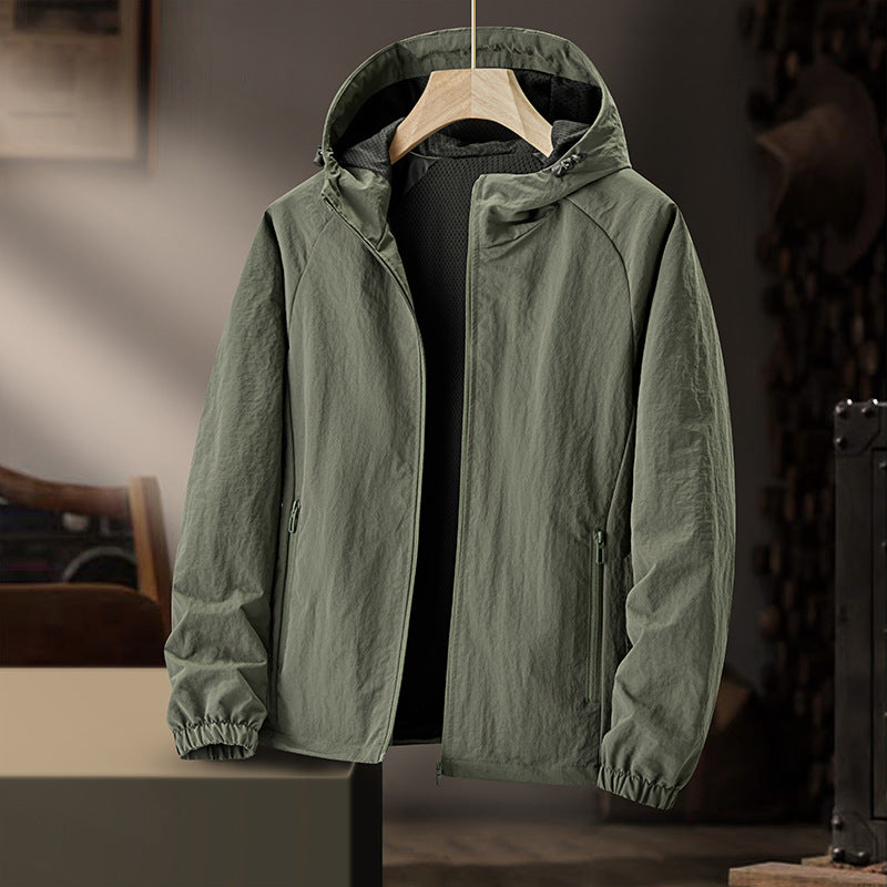 Herren Ultraleichte Kapuzen-Windjacke mit Mesh-Futter und wasserabweisender Außenlage Drune