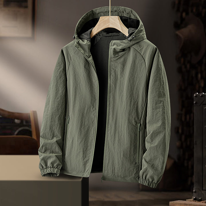 Herren Ultraleichte Kapuzen-Windjacke mit Mesh-Futter und wasserabweisender Außenlage Drune