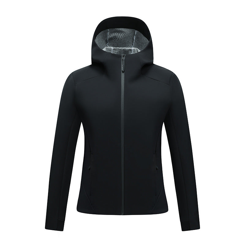 Damen Softshell-Jacke mit Kapuze, taillierte und winddichte Outdoorjacke Drune