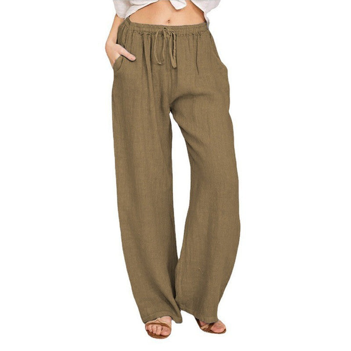 Damen Weite Leinenoptik-Hose mit Gummibund, Tunnelzug und Eingrifftaschen Drune