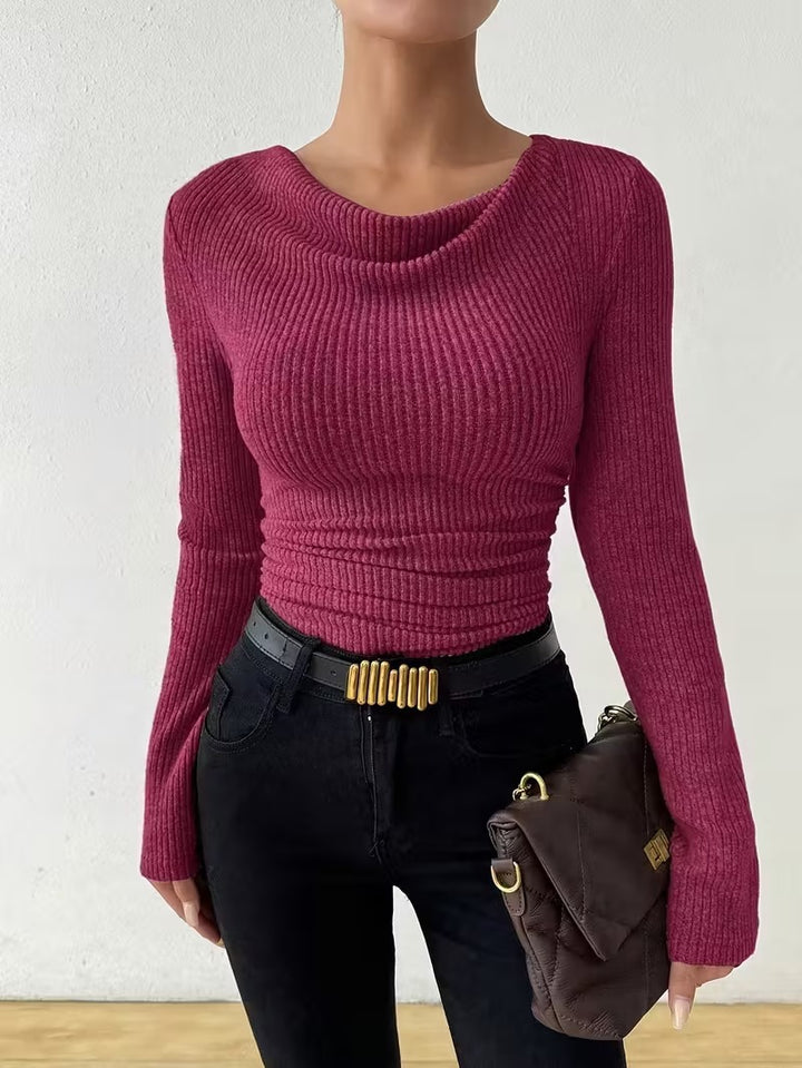 Damen nan eng anliegendes Rippenstrick-Longsleeve mit geraffter Taille Drune