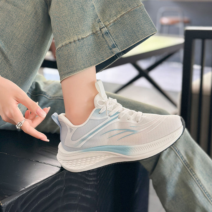 Damen Leichter Laufsneaker mit dicker Dämpfungs-Plateausohle und atmungsaktivem Mesh-Obermaterial Drune