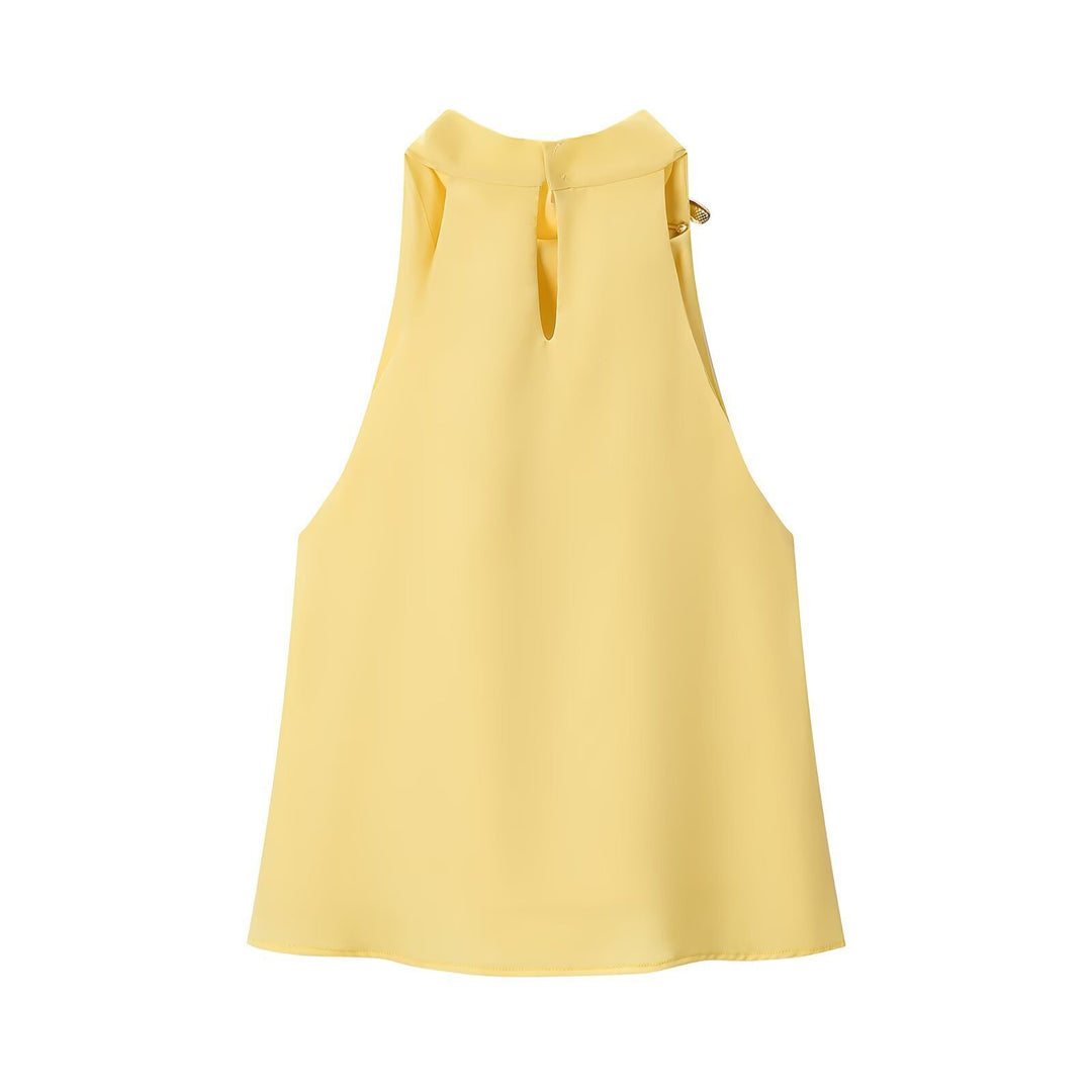 Damen Seidenbluse mit asymmetrischem Kragen und dekorativem Ring Drune