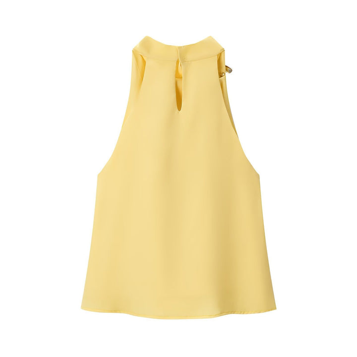 Damen Seidenbluse mit asymmetrischem Kragen und dekorativem Ring Drune