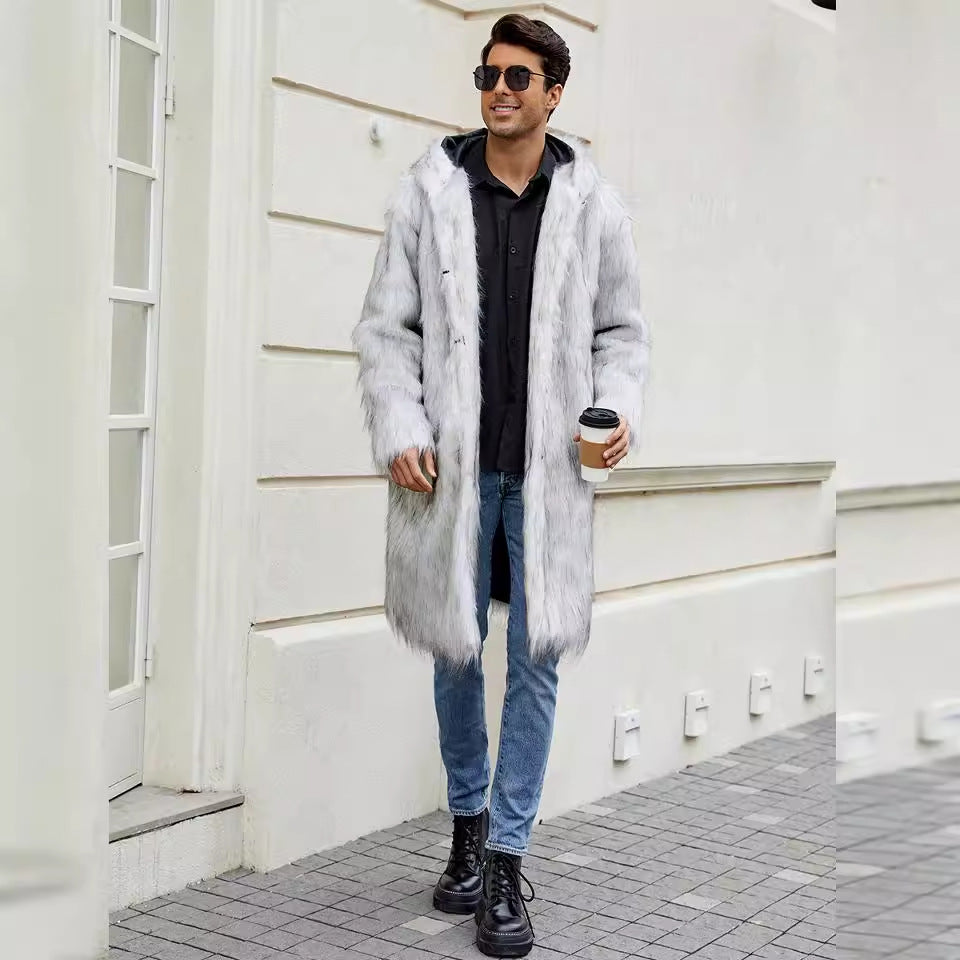 Herren Elegant gefütterter Mantel mit Kapuze Drune