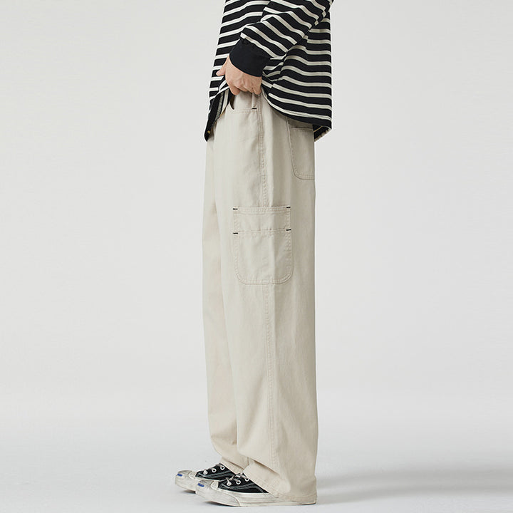 Herren Lockerweite Twill-Cargohose mit aufgesetzten Seitentaschen und geradem Bein Drune