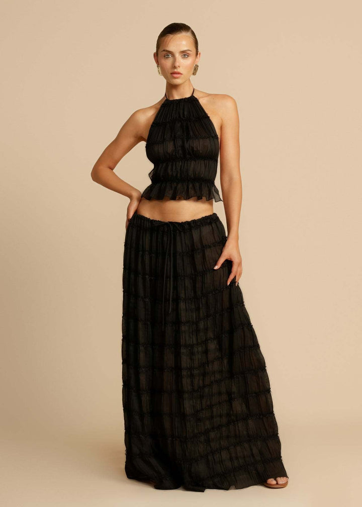 Damen Elegantes und verspieltes Zweiteiliges Sommerkleid mit gerafftem Oberteil und fließendem Rock Drune