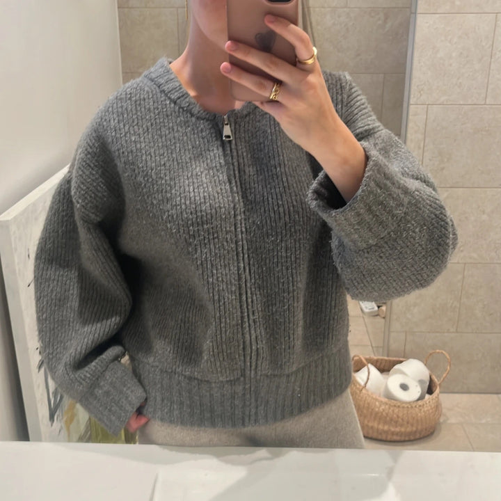 Damen Oversize gerippter Kurzpullover mit Halbzip und überschnittener Schulter Drune