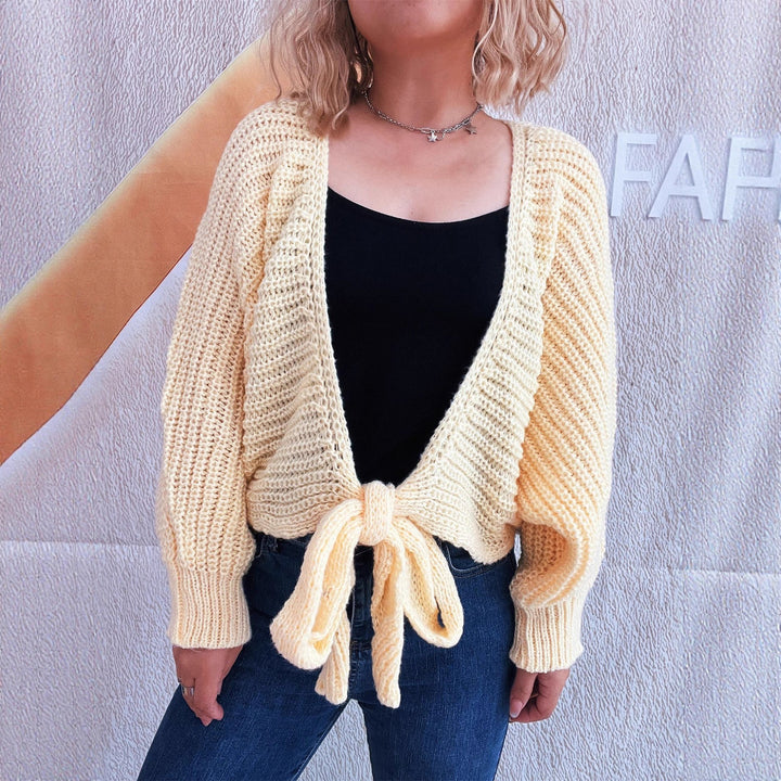 Damen lässiger Strickcardigan mit modischen Bindebändern und oversize Passform Drune