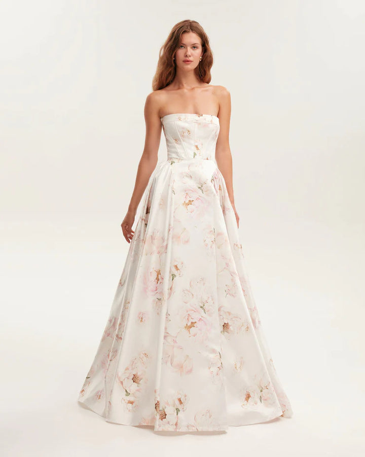 Damen Trachtenkleid mit floralem Design und Bustier-Oberteil Drune