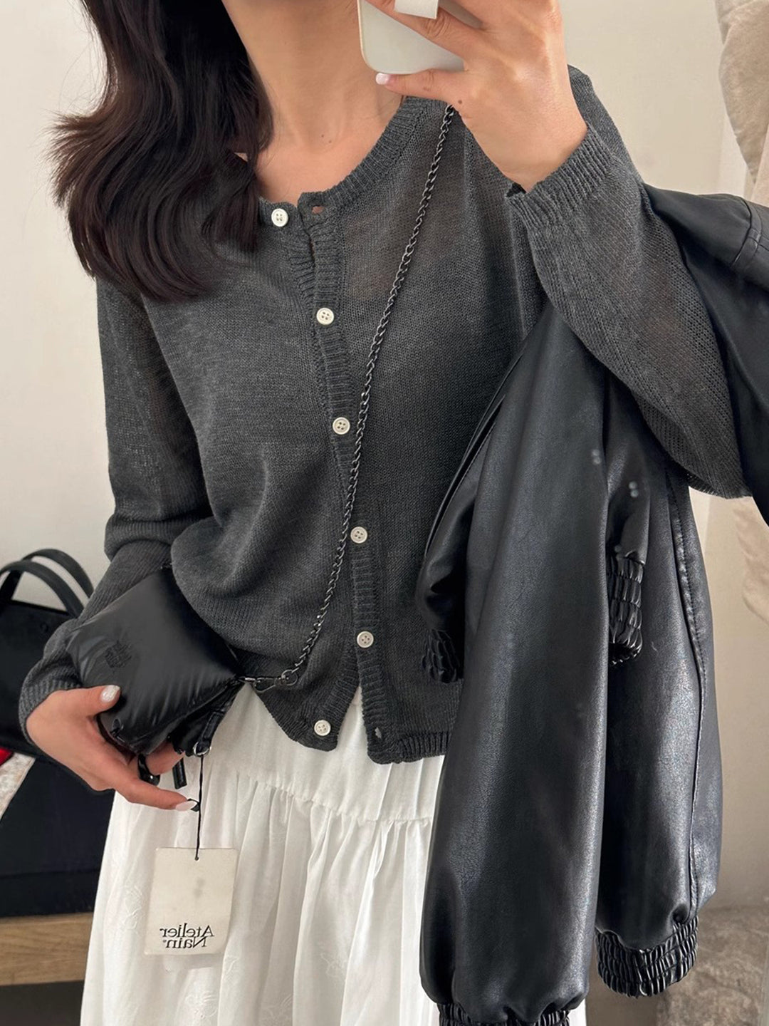 Damen leichte Strickjacke mit zarter Transparenz Drune