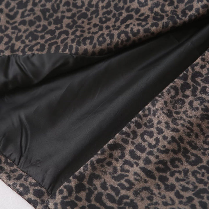 Damen nan oversized Mantel mit Leopardprint, Reverskragen, Zweiknopf‑Verschluss und aufgesetzten Eingrifftaschen Drune