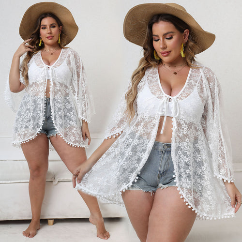 Damen Eleganter Spitzen-Strandüberwurf Drune
