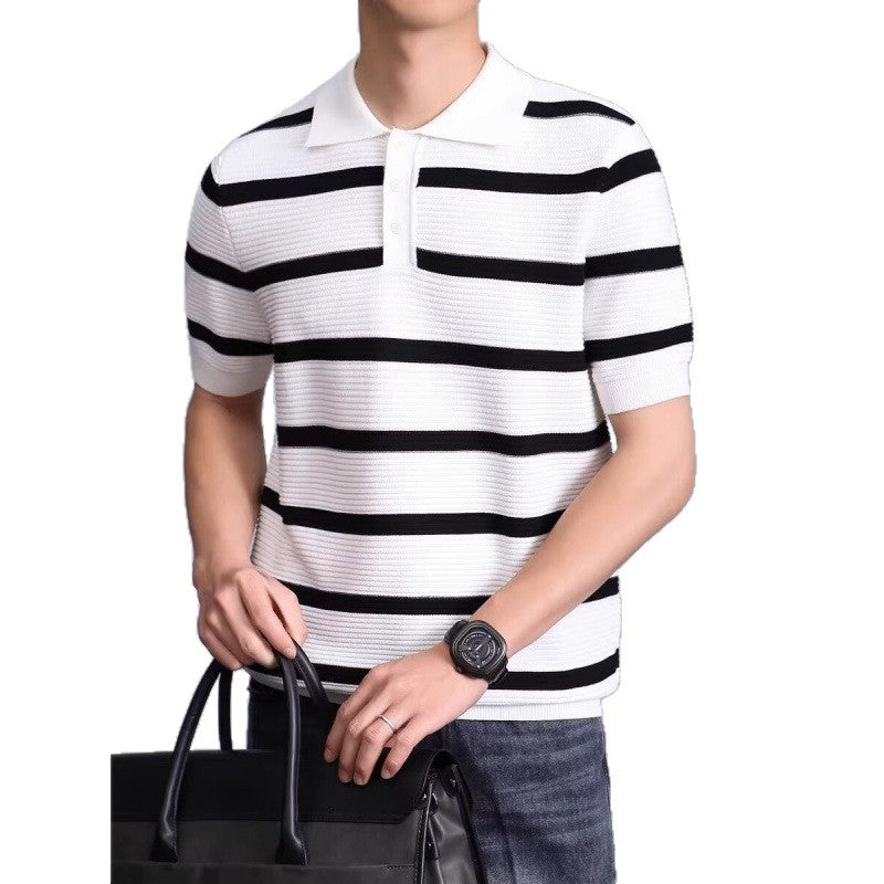 Herren Modisches Kurzarm-Polohemd mit Strickmuster Drune