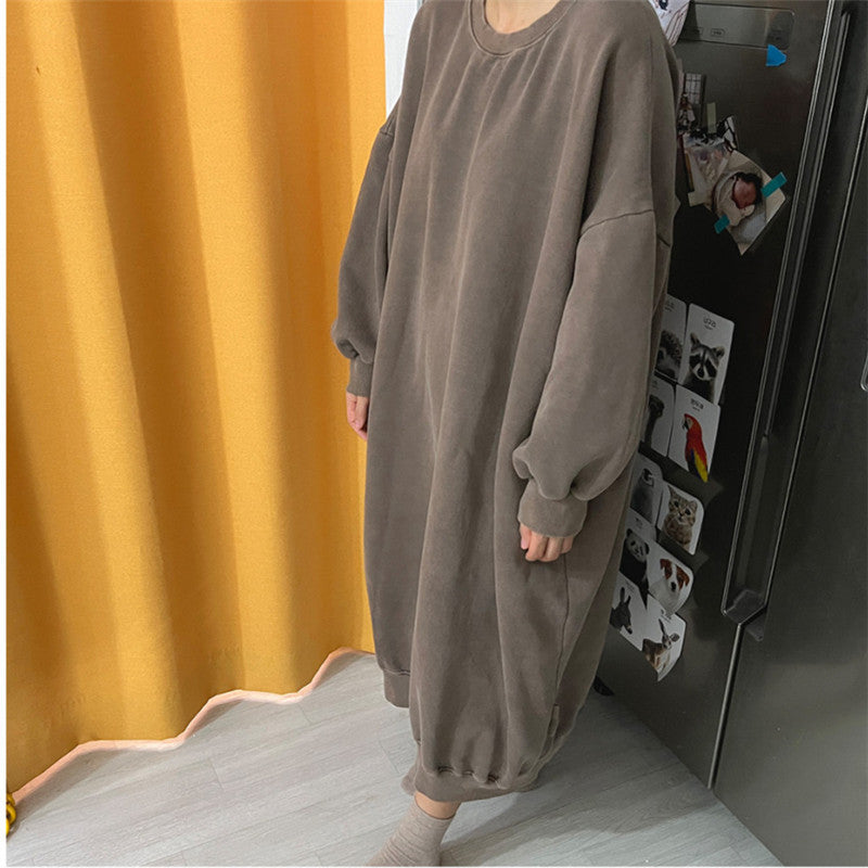 Damen Oversize-Ballon-Sweatkleid mit Raglanärmeln und gerundetem Saum Drune