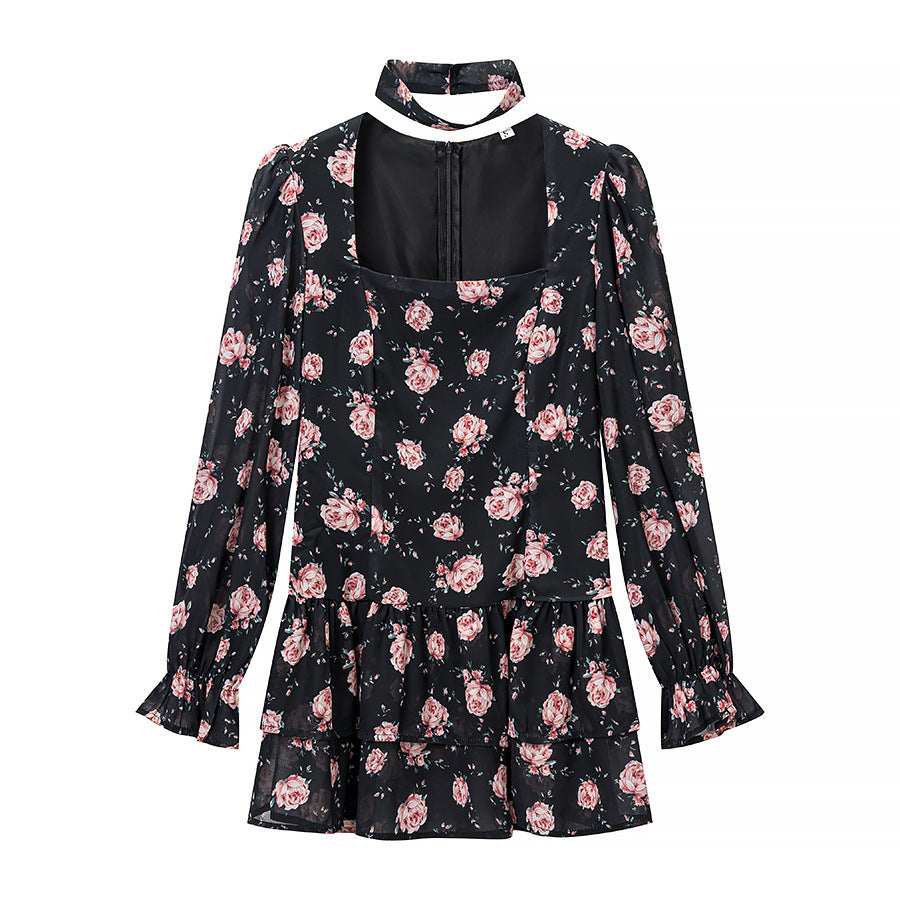 Damen Zweiteiliges Chiffon-Set mit Chokerbluse und stufigem Maxirock Drune