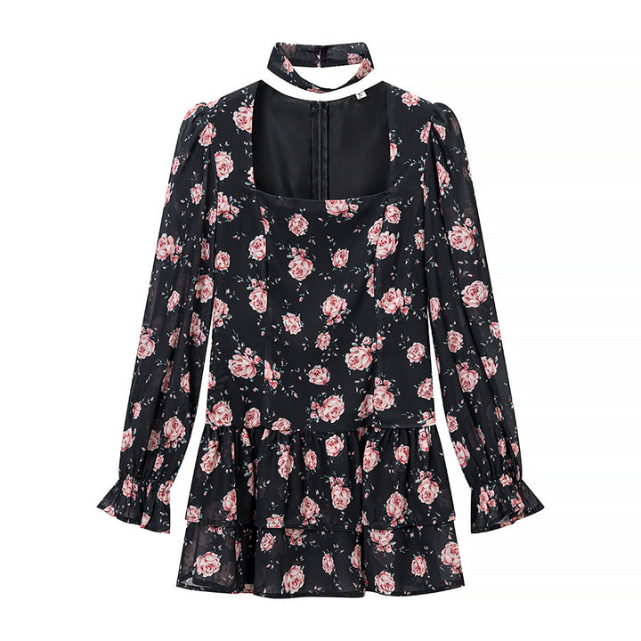 Damen Zweiteiliges Chiffon-Set mit Chokerbluse und stufigem Maxirock Drune