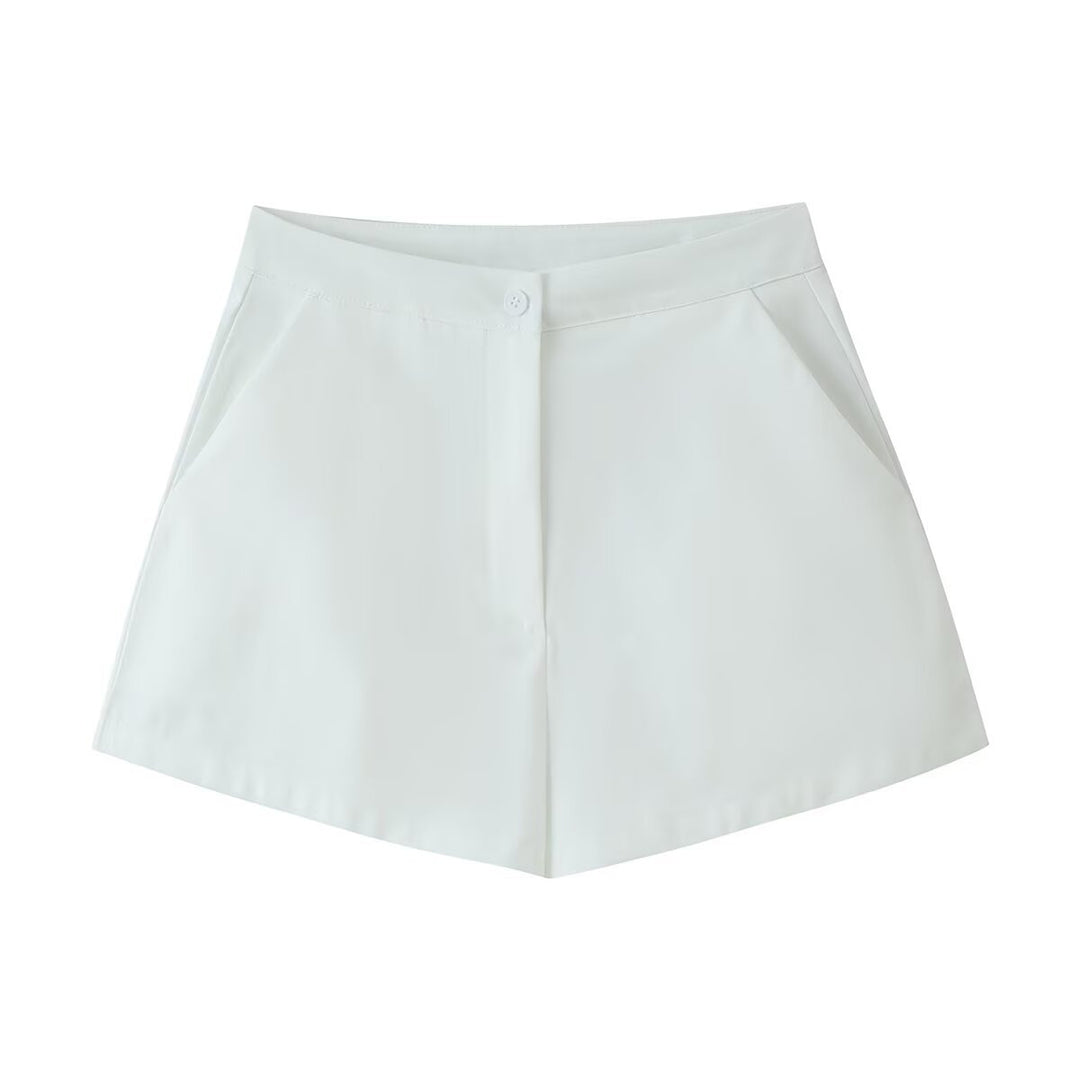 Damen Taillierter Zweiteiler mit Korsagen-Top, Mandarin-Kragen und High‑Waist Tailored Shorts Drune