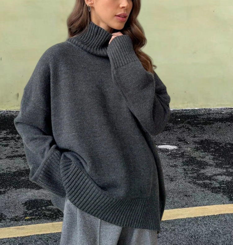 Damen Strickpullover mit hohem Kragen und weitem Schnitt Drune