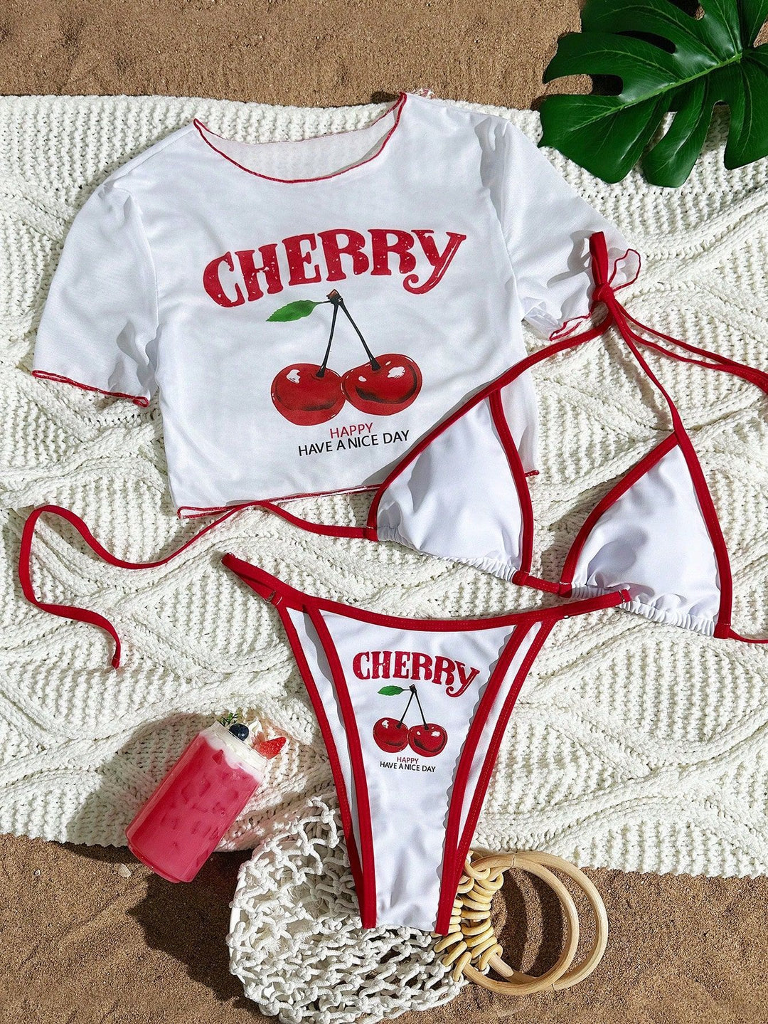 Damen Sportlicher Bikini mit transparentem Oberteil Drune