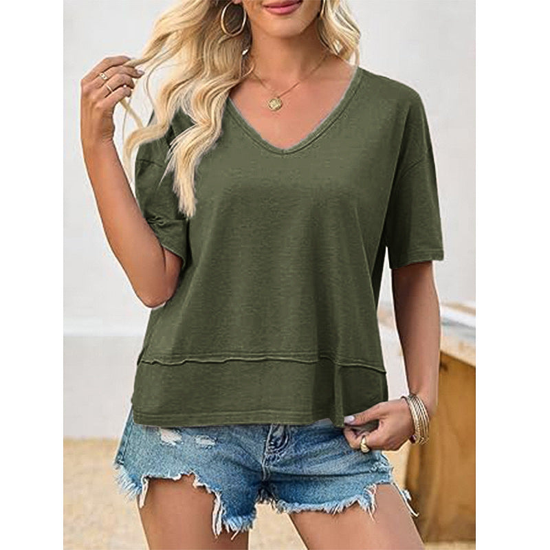 Damen lässiges V-Ausschnitt Oversized T-Shirt Drune