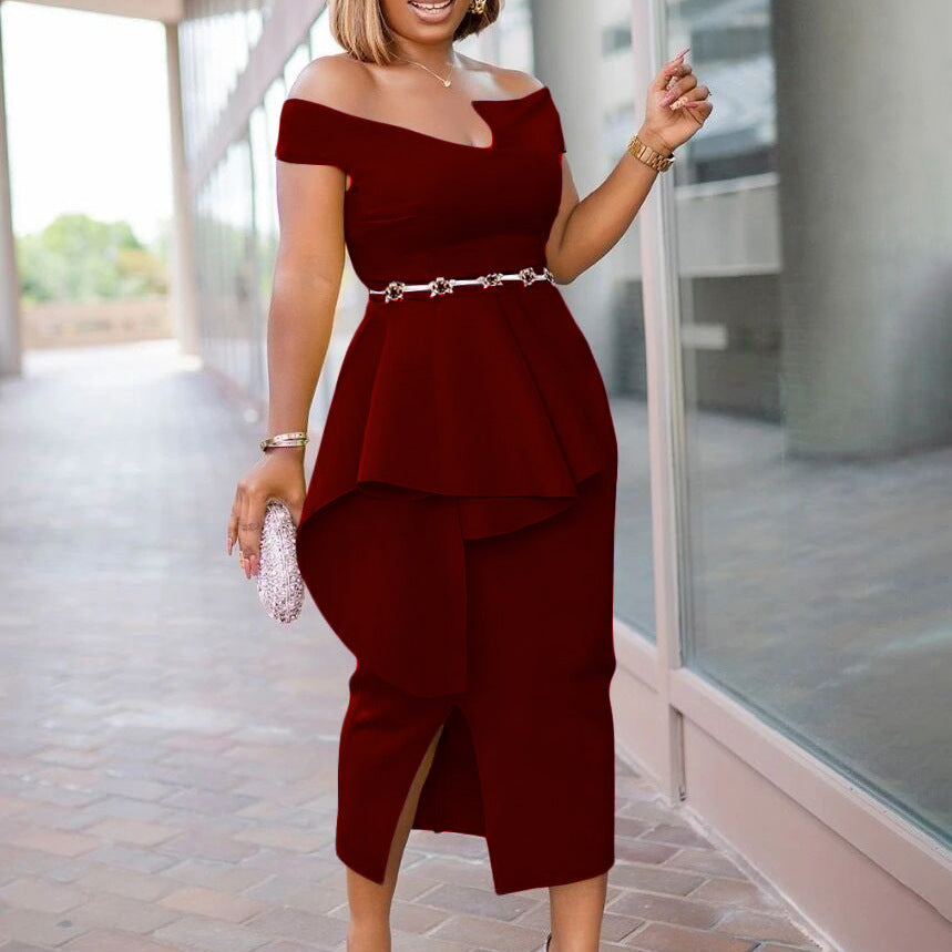 Damen Abendkleid mit asymmetrischem Saum und eleganter Drapierung Drune