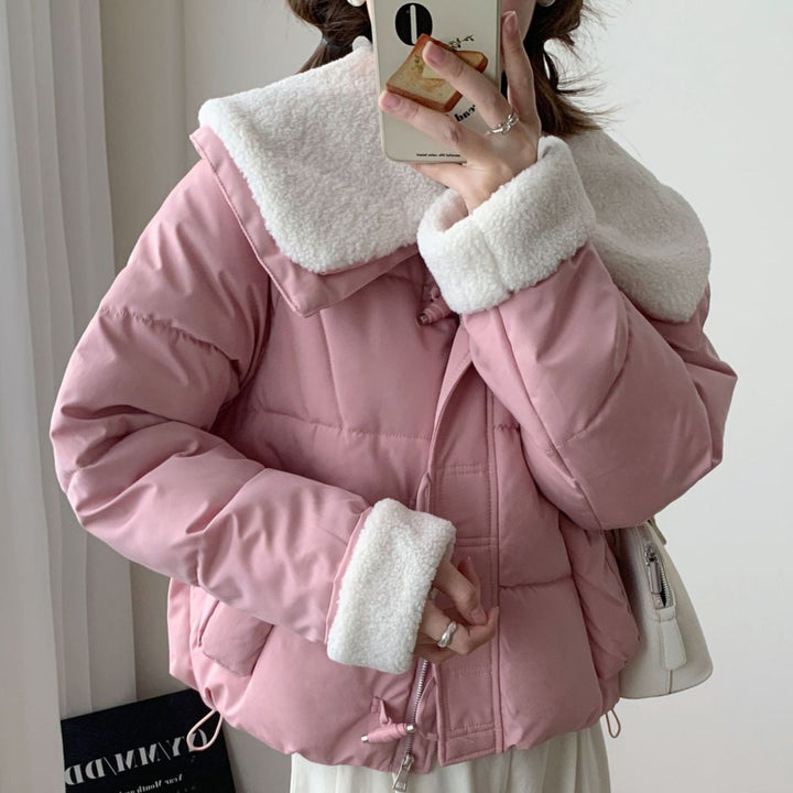 Damen Kuschelige Daunenjacke mit abnehmbarem Teddykragen Drune