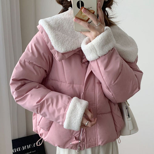 Damen Kuschelige Daunenjacke mit abnehmbarem Teddykragen Drune