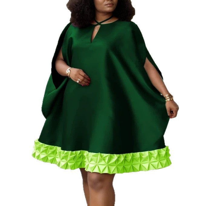 Damen elegantes kurzärmeliges Kleid mit voluminösem Rüschenunterrand Drune