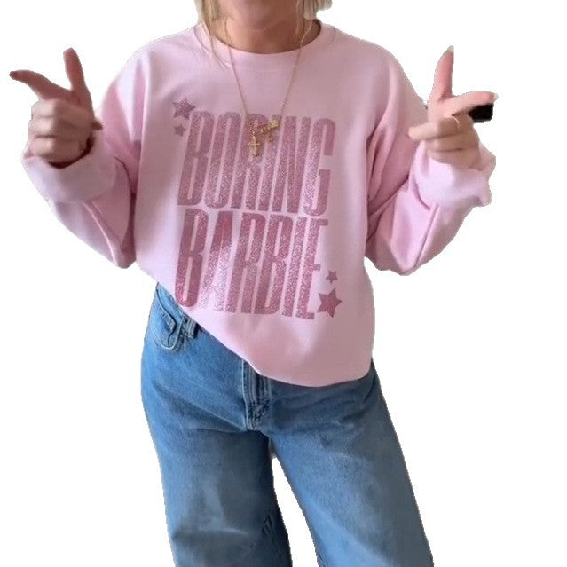 Damen nan glitzerndes Rundhals-Sweatshirt mit Statement-Print und angerauter Innenseite Drune