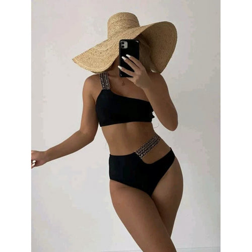 Damen Cut-Out Bikini mit asymmetrischem Schnitt und modischem Kettendetail Drune