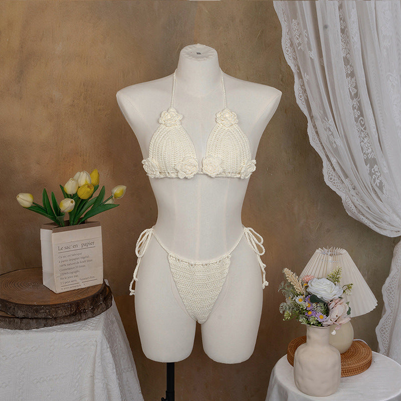 Damen Häkel-Bikini mit verspieltem Blumendesign und verstellbaren Bändern Drune