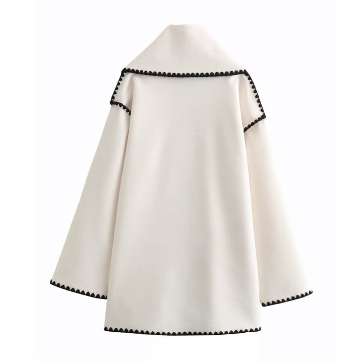 Damen Cape-Mantel mit angesetztem Fransen-Schal und Zier-Zickzacknaht Drune