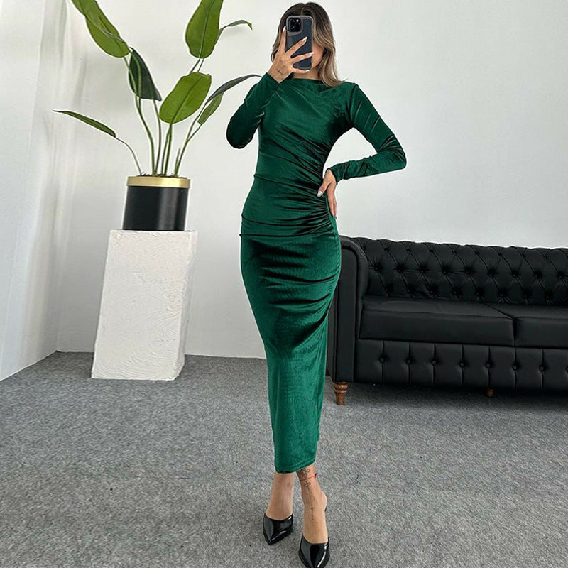 Damen Elegantes Langarmkleid mit körperbetonter Silhouette und gerafftem Design Drune
