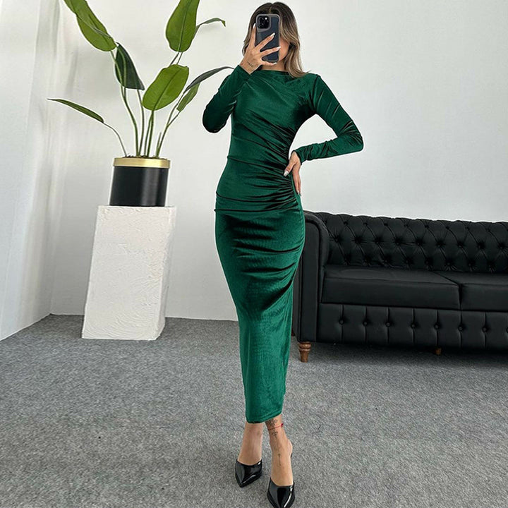 Damen Elegantes Langarmkleid mit körperbetonter Silhouette und gerafftem Design Drune