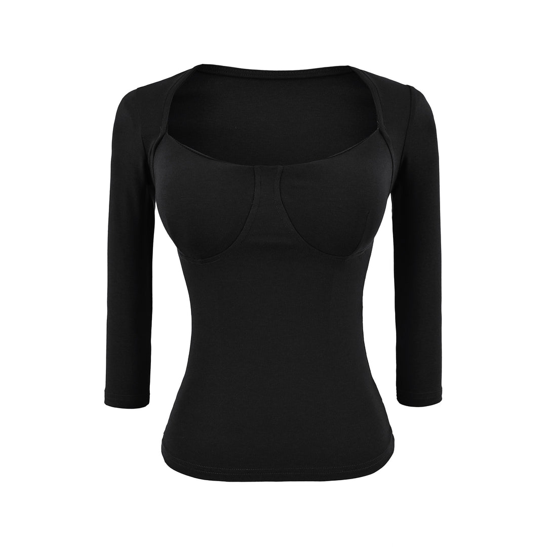 Damen Figurnahes Langarm-Top mit integrierter Bustier‑Kontur und quadratischem Ausschnitt Drune