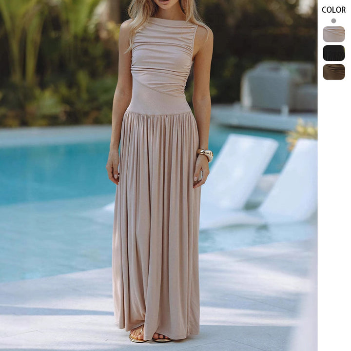 Damen Maxikleid mit figurbetontem Oberteil und fließendem Rock Drune
