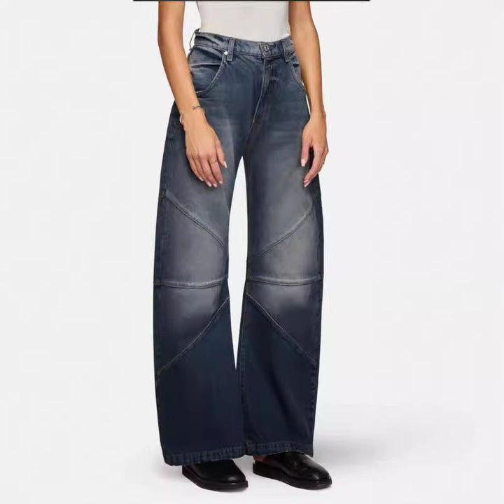 Damen breite Jeans mit einzigartigem Nahtdesign im angesagten Stil Drune