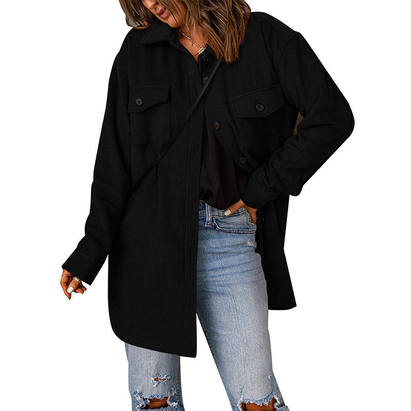Drune | Damen Oversized Shirtjacke mit Taschen