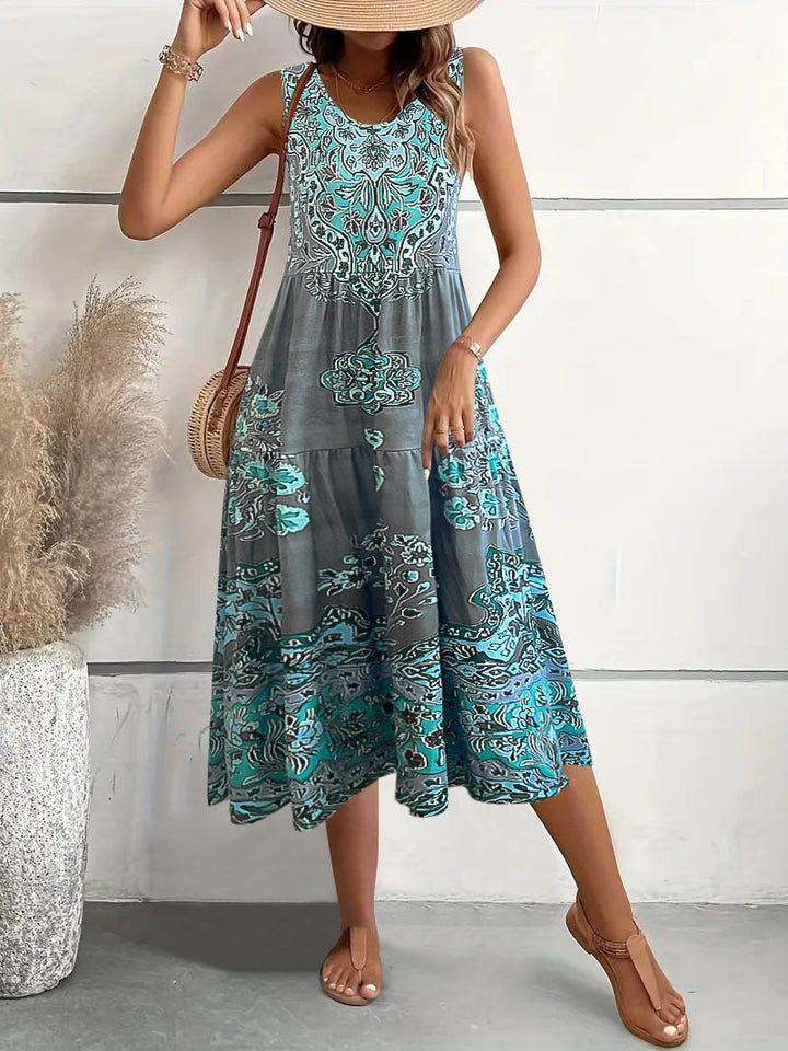 Damen Maxi-Kleid mit verspieltem Ethnomuster und schwingendem Schnitt Drune