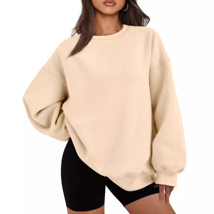 Damen nan Boxy-Crewneck-Sweat mit extraweiter Passform, Raglanärmeln und weichem Fleece-Innenfutter Drune