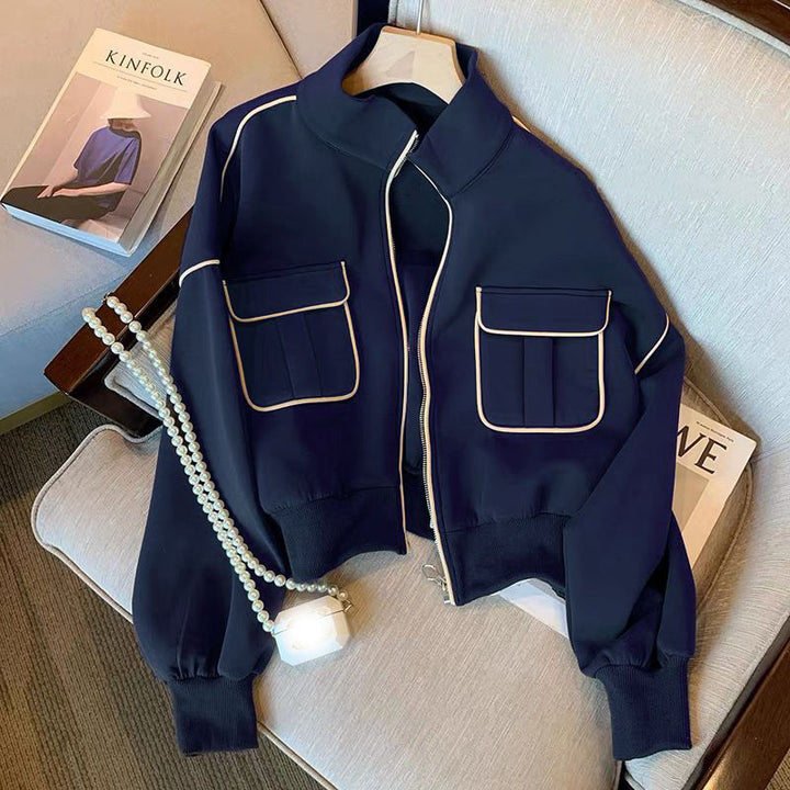Damen Modische Cropped-Jacke mit Taschen Drune