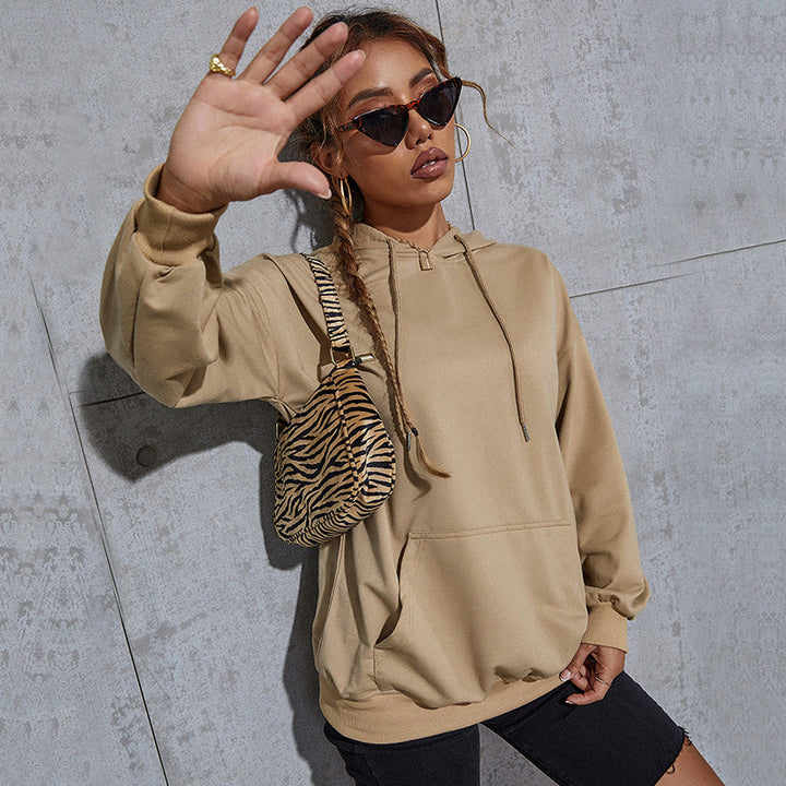 Damen Oversize-Kapuzenpullover mit Kängurutasche und elastischem Saum Drune