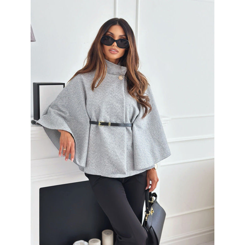 Damen modischer und eleganter Poncho mit Taillengürtel Drune