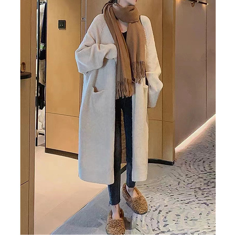 Damen Oversized Strickmantel mit Taschen und lässigem Schnitt Drune