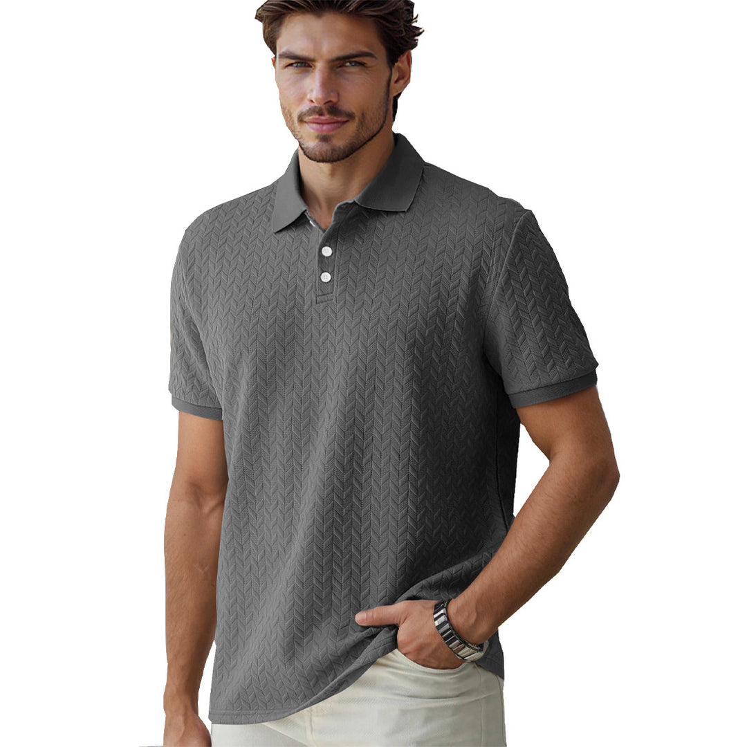 Herren nan feingewobenes Polohemd mit Chevron-Reliefstruktur und kurzer Knopfleiste Drune